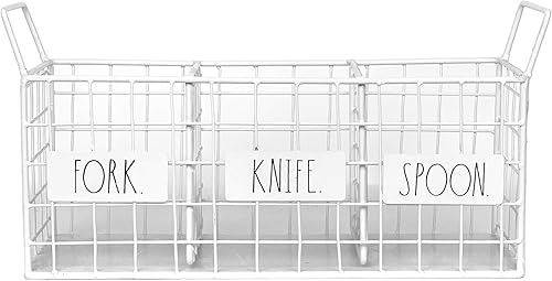 Rae Dunn Soporte para utensilios de 3 secciones, organizador de canasta de alambre de metal para cubiertos y accesorios de cocina, cuchara de