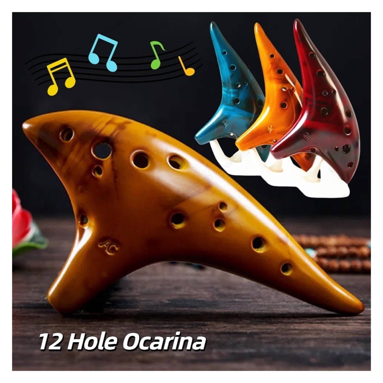 Ocarina Ceramica Alto C Strumento musicale a fiato Ocarina in ceramica Alto C a 12 fori con borsa protettiva for principianti amanti della musica per Principianti Adulti