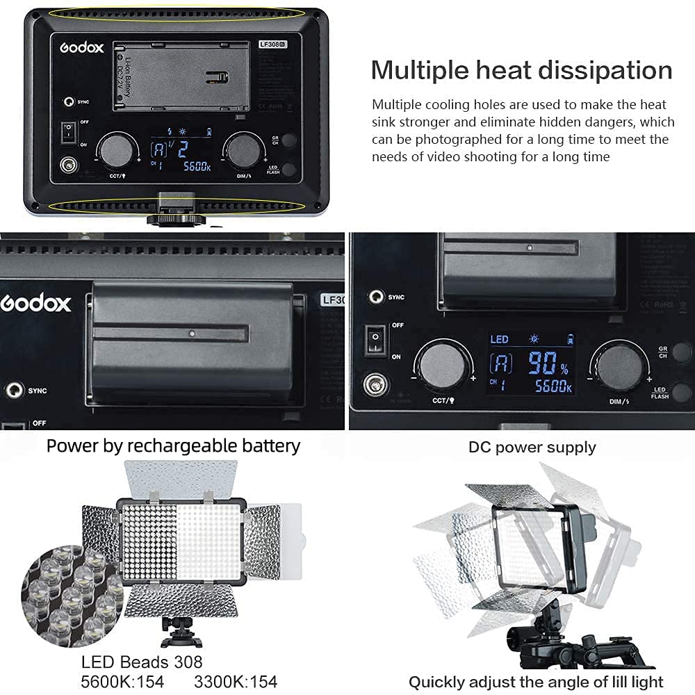 Godox LF308Bi LED Flash Panel Light 308 Beads 3300K~5600K