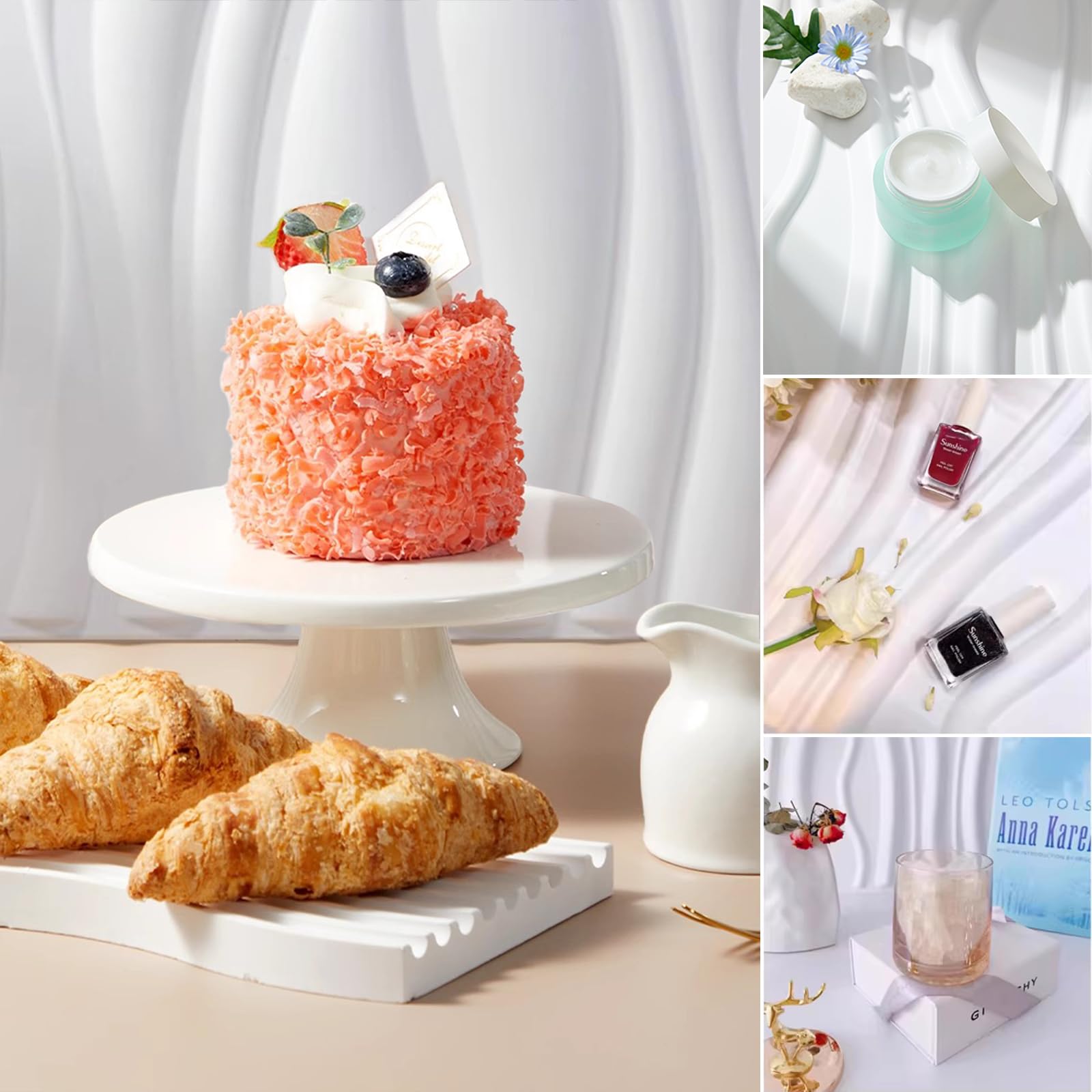 5 tableros de Fondo para fotografía estereoscópica 3D con 8 Patrones, 24 x 24 Pulgadas, Doble Cara, Impermeables, Reutilizables, para Productos, Alimentos, Joyas, cosméticos, Accesorios