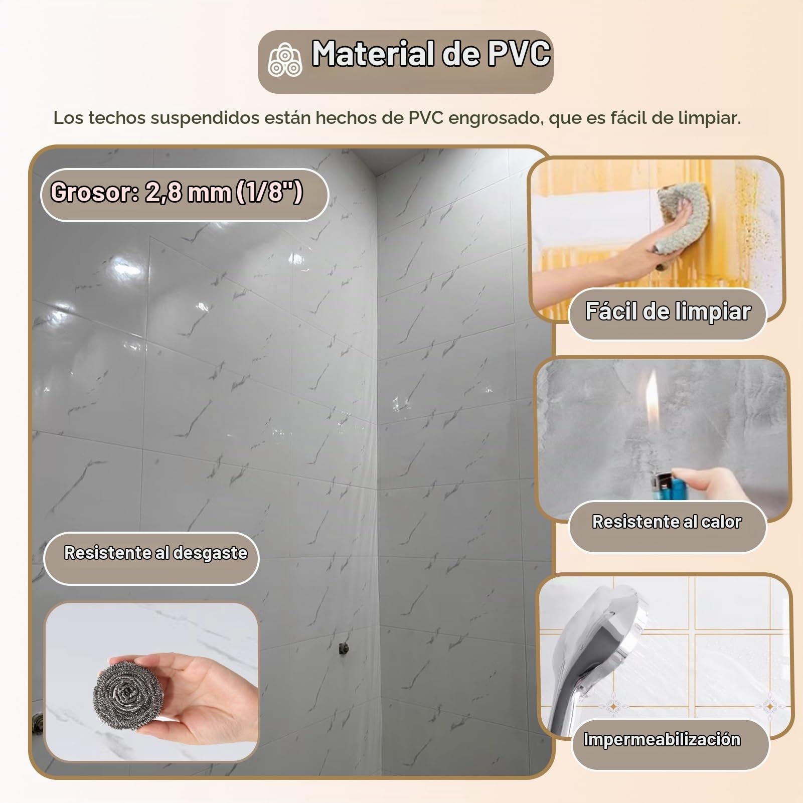 Azulejos de Techo Paneles Autoadhesivos para Techos, Placas para Azulejos, Paneles de Techo de Fácil Instalación para Paredes de Vinilo o Yeso, Decoración Rectangular para Techos y Paredes de Baño.(C,