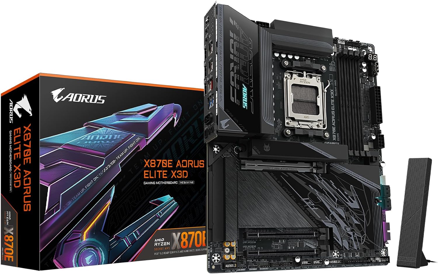GIGABYTE X870E AORUS Elite X3D AMD AM5 LGA 1718 ATX Motherboard, Ryzen 9000/8000/7000, DDR5, 16+2+2 Power Phase, 4X M.2, PCIe 5.0, WiFi 7, 5 GbE