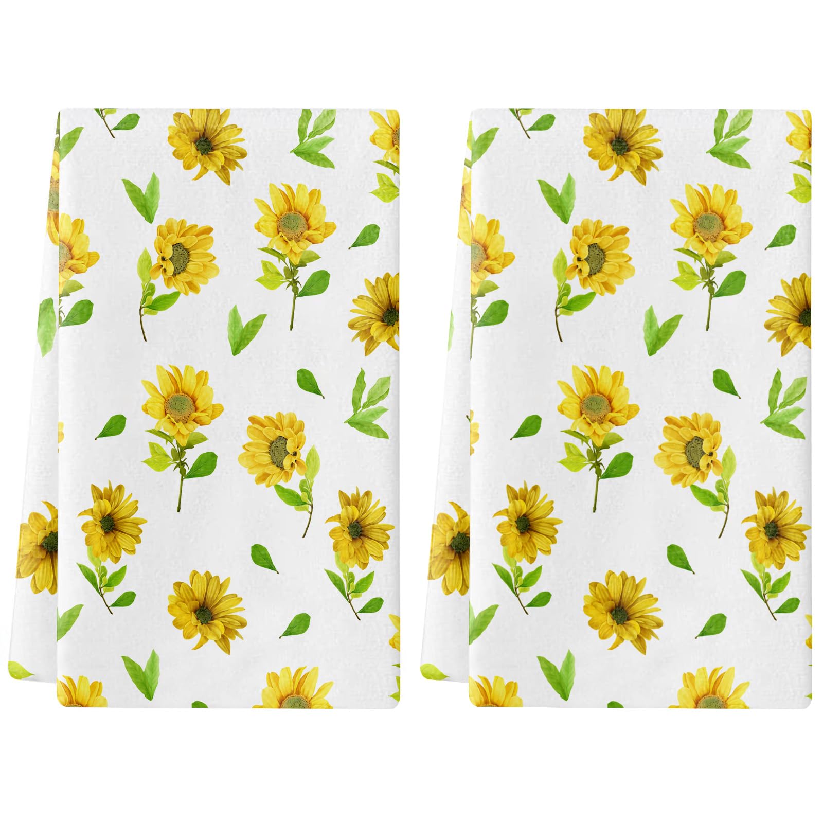 Trapos Cocina Hojas Verdes Amarillas Paños de Cocina Microfibra Paños Cocina Suaves Lavable Toallas Reutilizables Absorbentes Baño Pañuelo de Mano Trapos de Cocina 2 Piezas (44x74 cm)