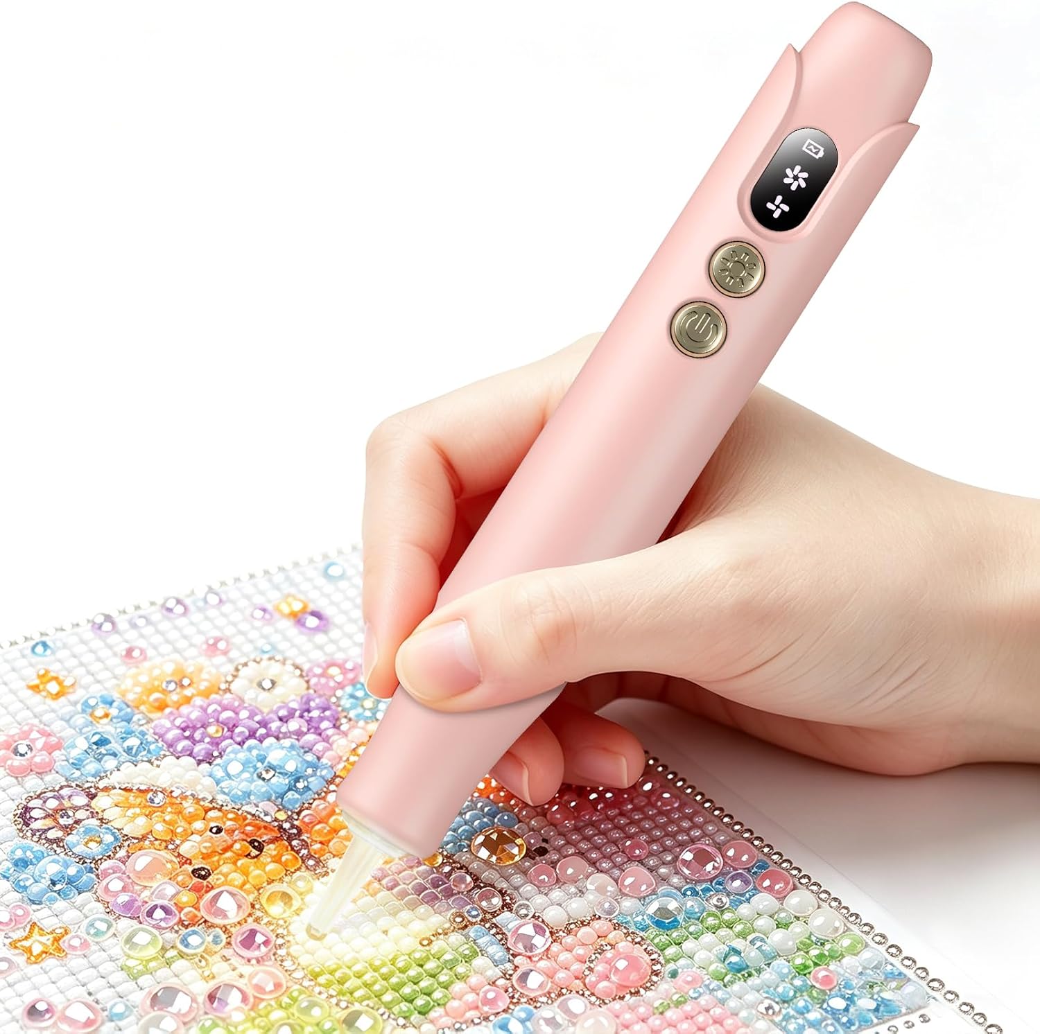 Tolcuez Electric Diamond Painting Pen, Cordless Diamond Art Vacuum Pen with LED Lights, Low Noise Rechargeable Diamond Art Pens Electric for Diamond Painting Accessories & Diamond Art Supplies (Pink)
