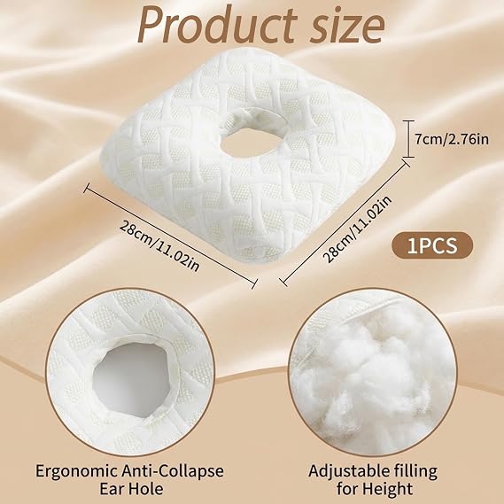 Piercing Pillow, Ear Piercing Pillow with Hole for Ear, Customisable Pillow for Side Sleepers, Ear Pain Relief Donut Pillow, Machine Washable Ear Pillow with Hole