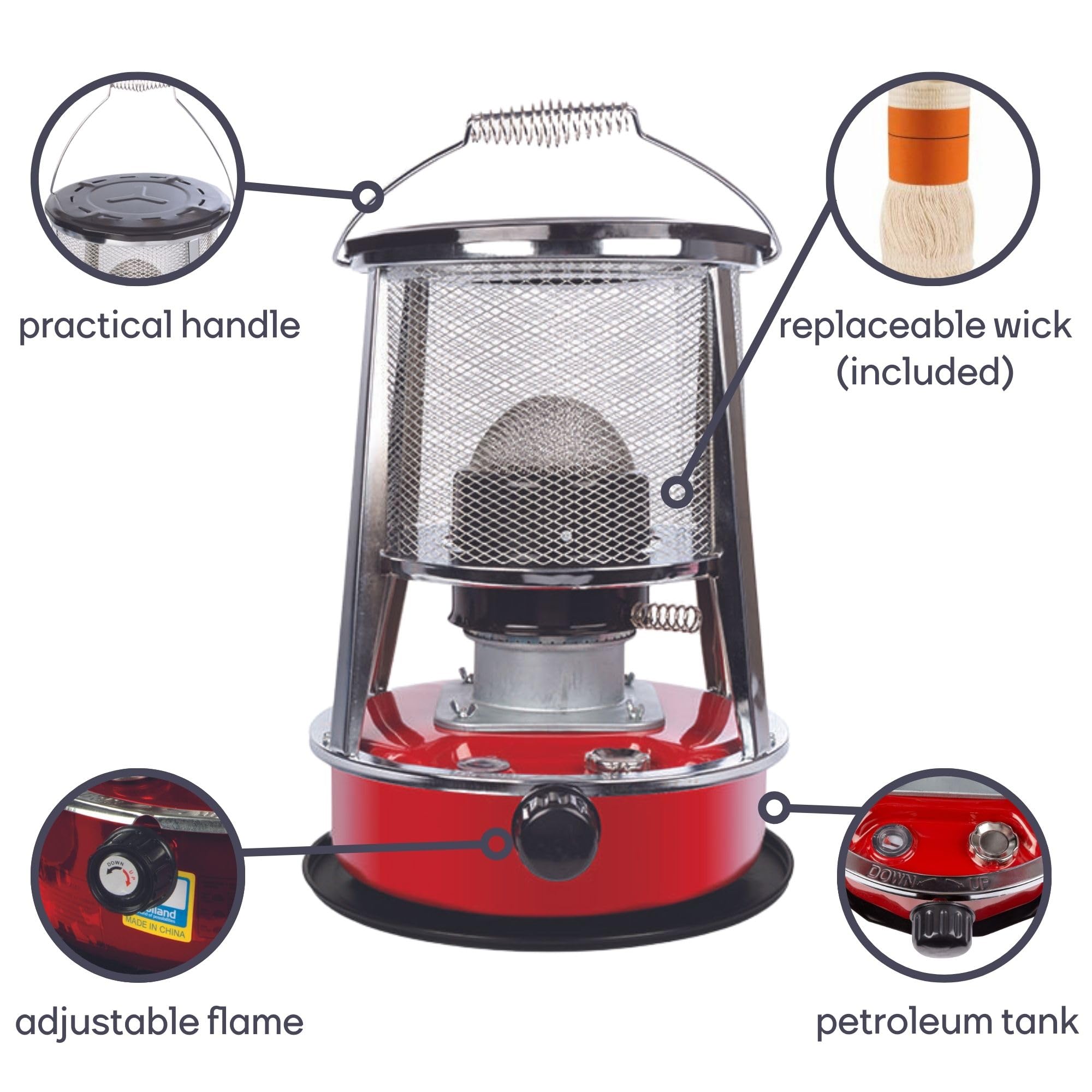 Veleman TC84100N - Calefactor de petróleo con mecha, 0,25 l/h hasta 18 h, tanque: 4,6 L para hasta 18 m² 175306.
