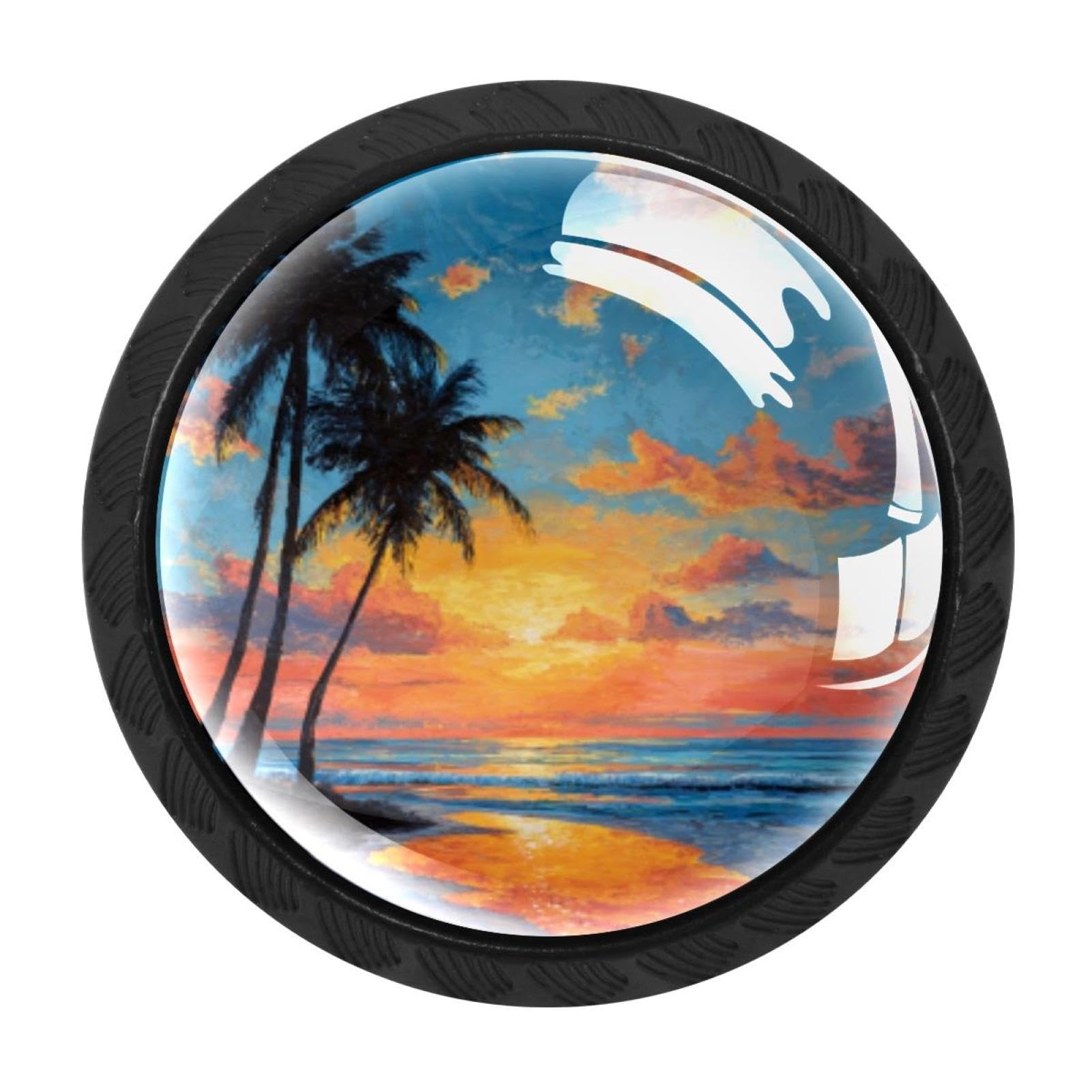 CHENZZZZ 4 Pack Tropical Palm Beach Sunset (2) Dresser Drawer Cabinet Knobs Round Crystal Glass Knobs Pulls Handles for Kitchen Wardrobe Cupboard Door Hardware