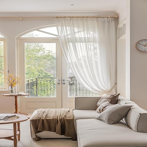 Miniatura 10 de Cortinas semitraslúcidas de encaje blanco de 54 pulgadas de largo, juego de 2 paneles de cortinas plisadas florales para ventana, dormitorio, sala