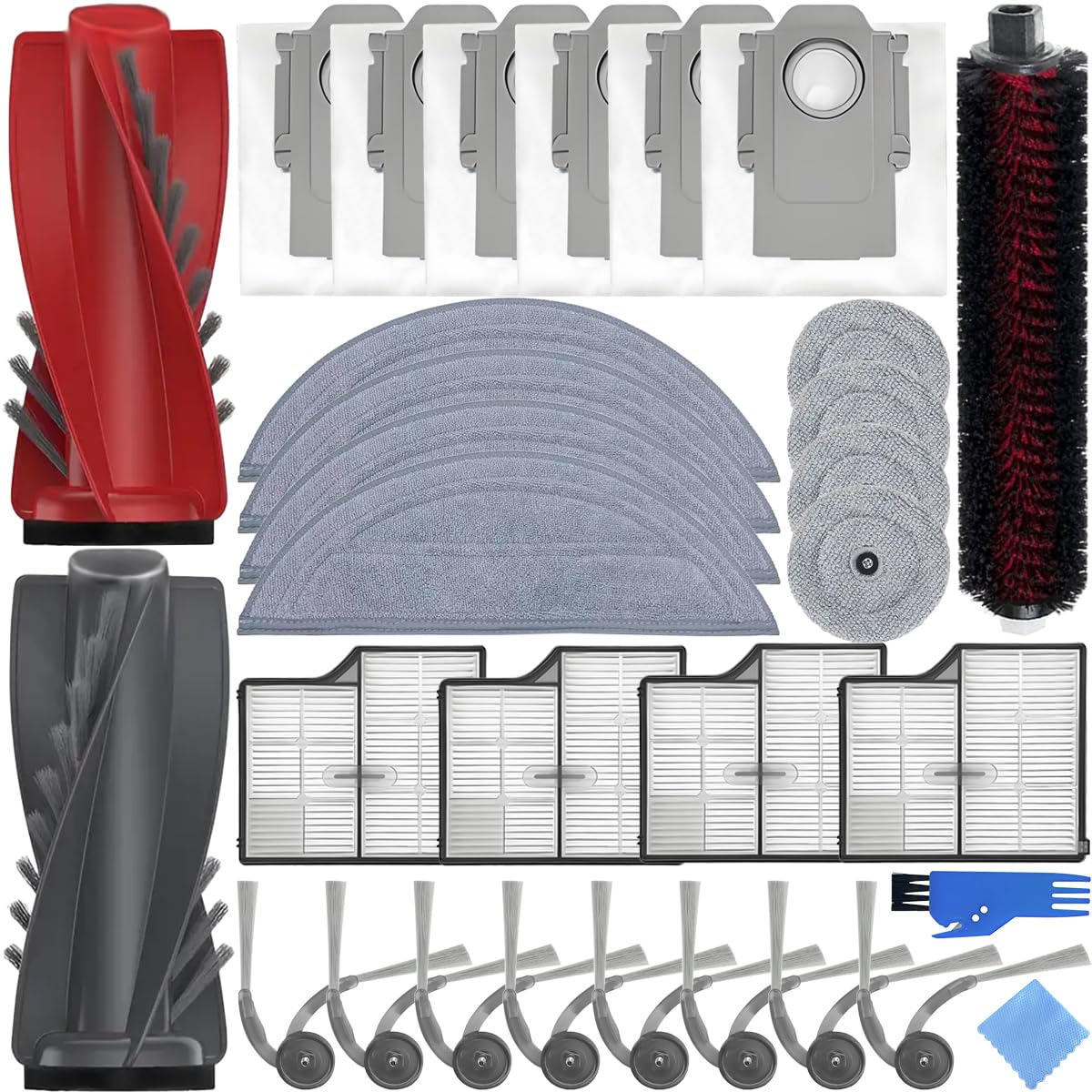 Accessories Kit ONLY for Roborock Saros 10 / G30 Robot Vacuum Cleaner 2 x Roller Brushes 8 x Side Brushes 4 x Filters 6 x Dust Bags 4 x Round Mop Cloths 4 x Long Mop Cloths Replacement Parts