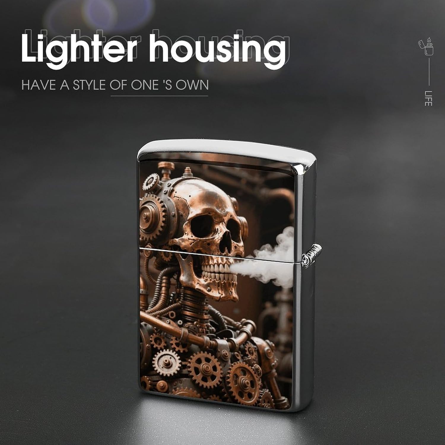 Steam - Punk Metal Skull Lighter Case Cover Metal Lighter Case image 4