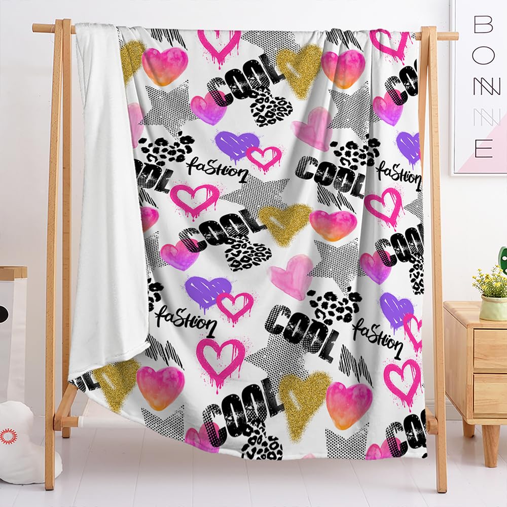 Throw Blanket Star Love Fleece Soft Fluffy Blanket,Blanket For Bed,Sofa Throw,Travel Blanket,Warm Blankets For Winter,Cosy Blanket,Cozy Flannel Fleece Blanket（80X150Cm）
