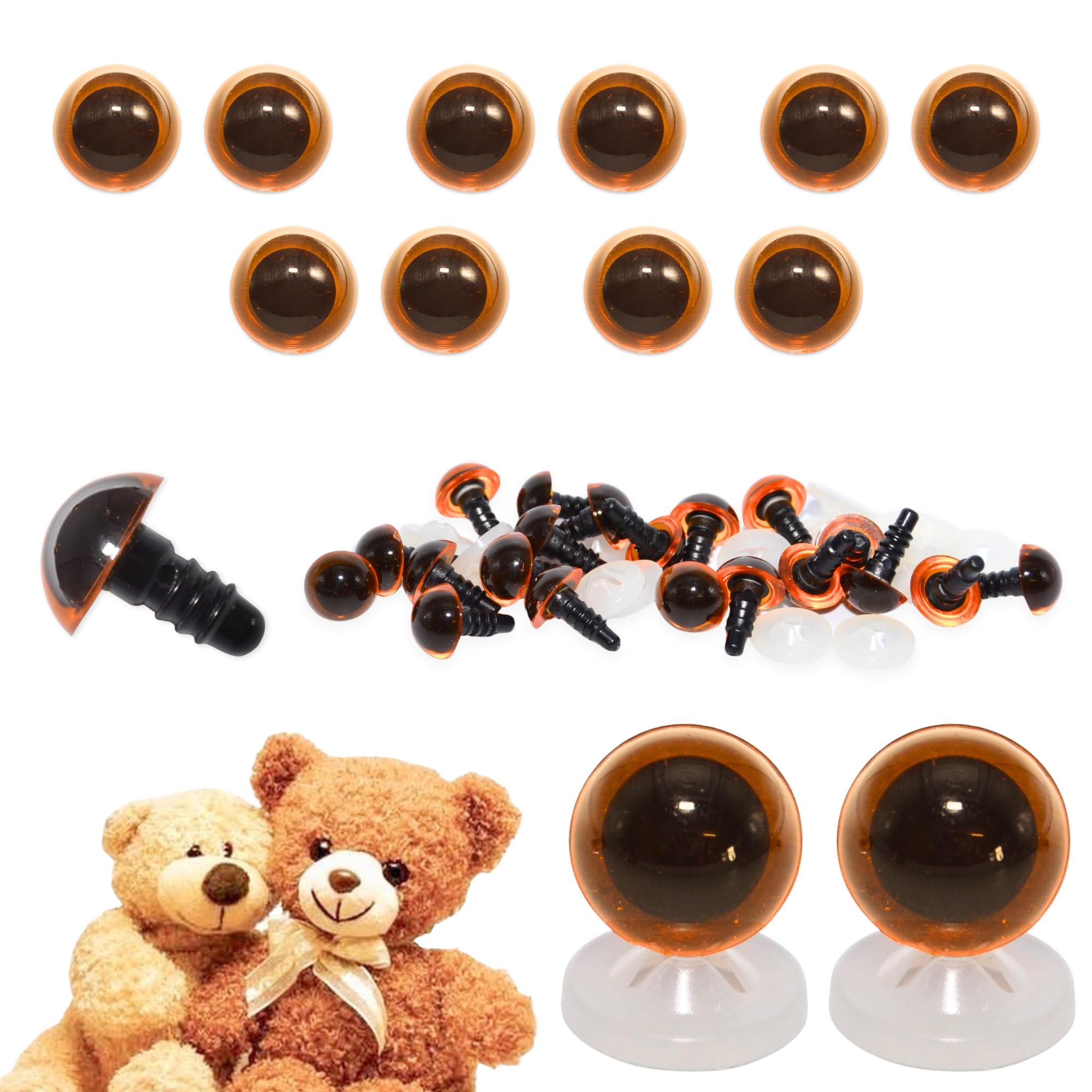 Celloexpress Light Amber Transparent 12Mm Transparent Light Amber Eyes With Plastic Backs - Safety Eyes For Soft Toy Teddy Bear Animal Making (Pack Of 5 Pairs)