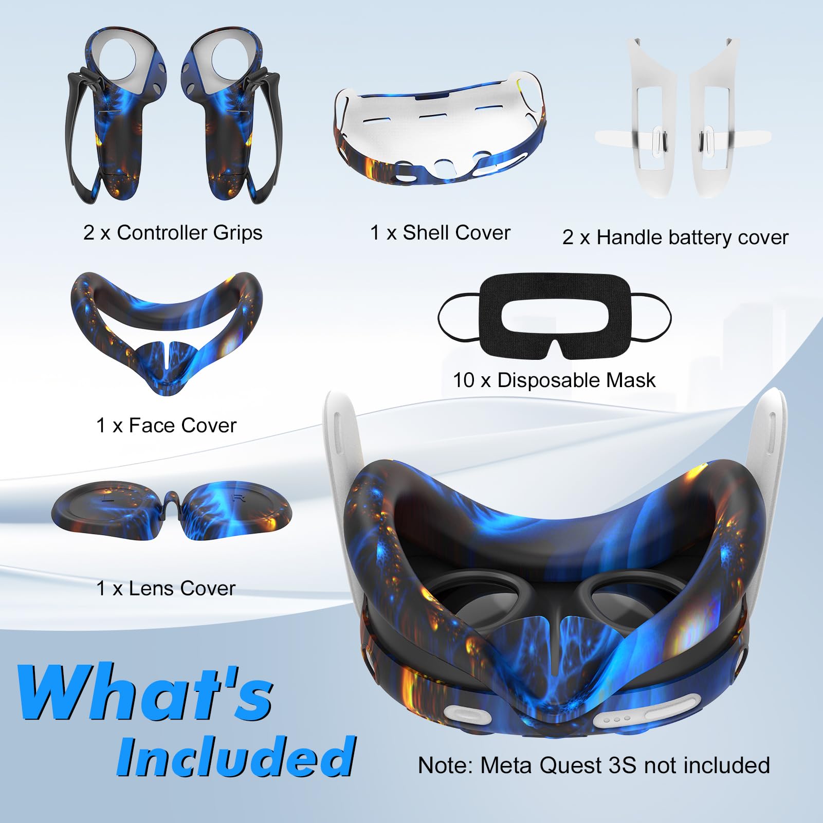 Tyasoleil Accessories Compatible with Oculus Quest 3, Silicone Cover Set VR Accessory Set, Include Controller Grip Leather Cover, VR Shell Cover, Face Cover, Lens Cover (Blaze Blue) — view 7