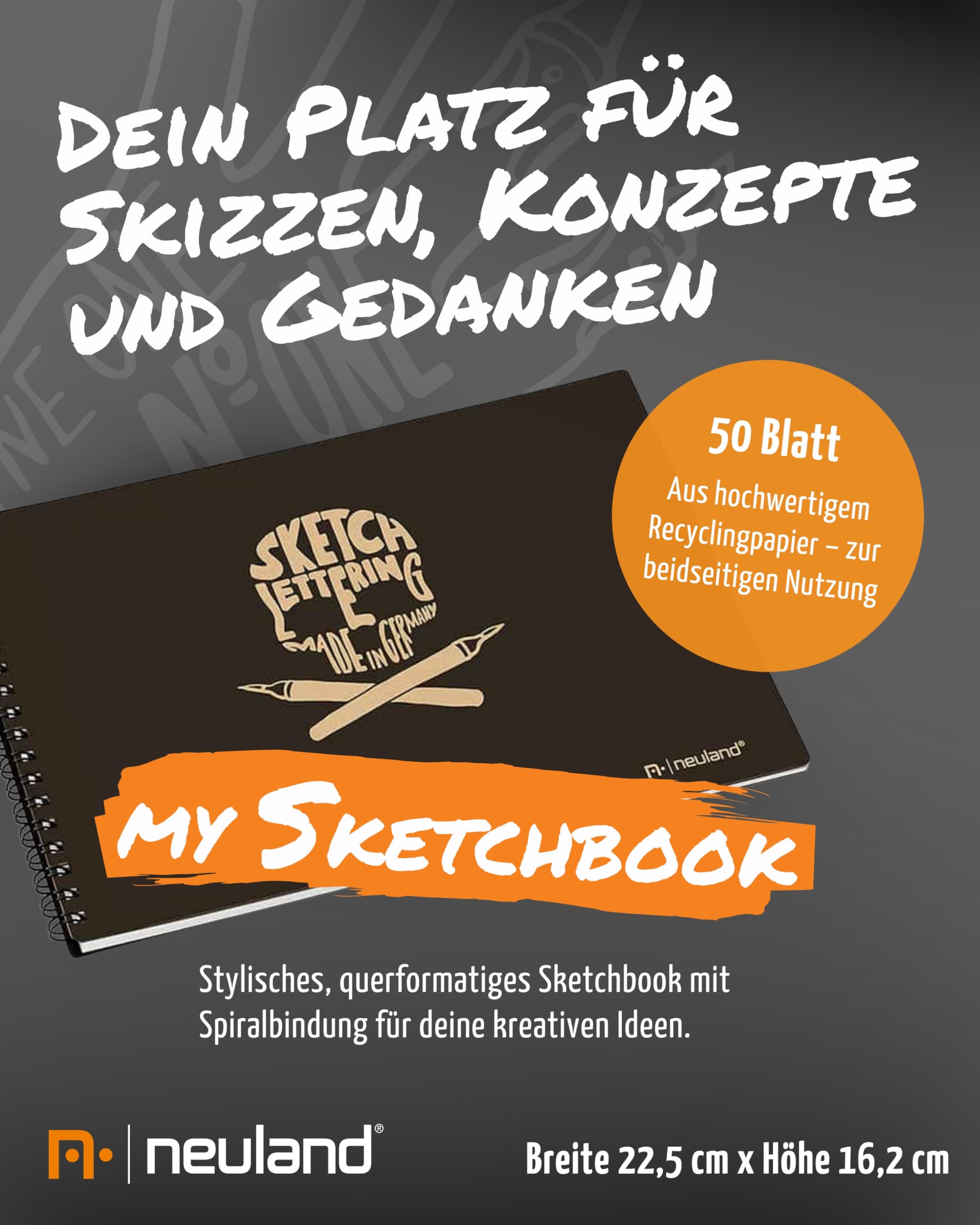 Neuland Creative Sketch Set I 3x FineOne Art 0,5-5 mm & 4x FineOne Flex 0,5-3 mm Marker I Inkl. mySketchbook Notizbuch in Schwarz & Baumwoll-Mäppchen I Ergonomische & nachfüllbare Flipchartmarker