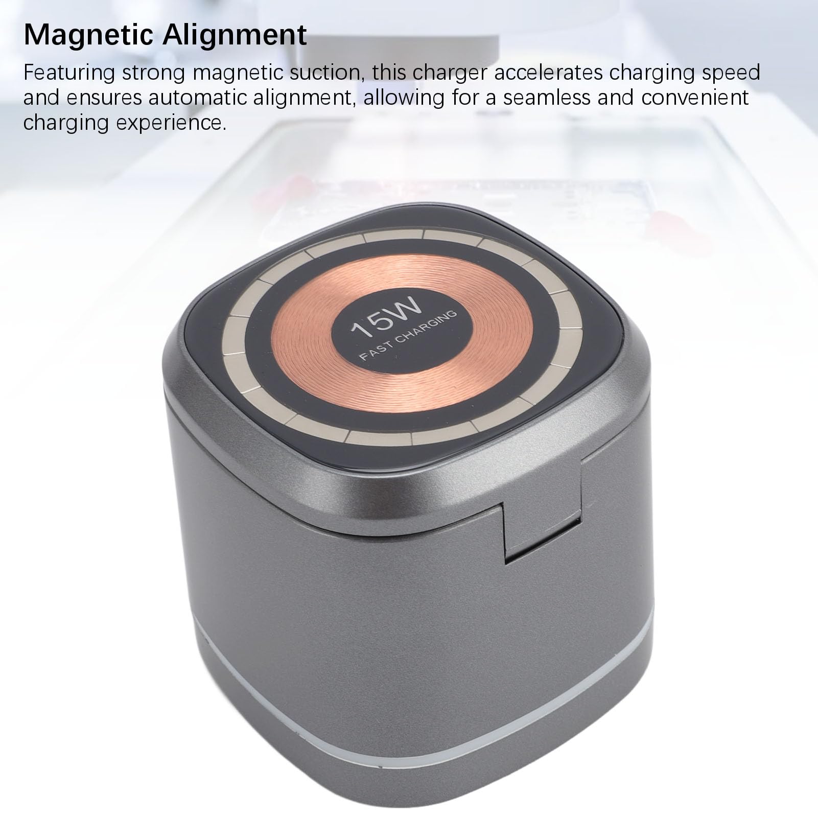 Annadue Chargeur sans Fil Magnétique, Station de Charge Rapide sur 3 avec Une Sortie de 15 W, Un Fort Alignement Magnétique, Un Coussin D'écouteur caché, pour Montre Téléphone