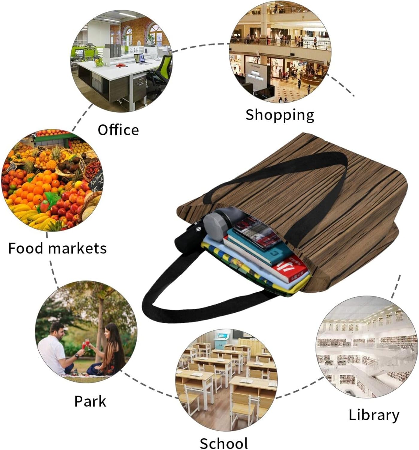 Wood Grain Print Comfortable Summer Shoulder Bag Canvas Tote Travel Beach Hiking Shopping Weekend