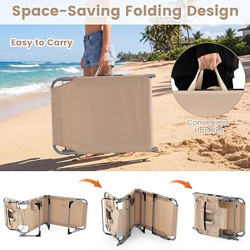 COSTWAY Tanning Chair with Face Hole, Folding Beach Lounge Chair | 4-Position Adjustable Backrest, Pillow & Side Pocket, Foldable Chaise Lounge Chair Outdoor for Sunbathing, Camping (1, Beige)