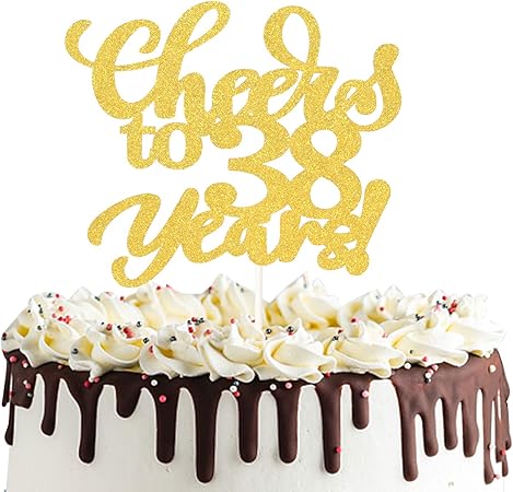 Amazon Cheers To 38 Years ケーキトッパー 32歳 誕生日ケーキオーナメント 38歳 結婚記念パーティーデコレーション おもちゃ おもちゃ