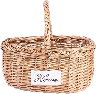 Willow Weaving Picnic Tote Basket for Fruit and Flowers Brown | Organic Woven Texture, Portable Strong Build, Home Decor and Picnic Use, Brown Finish
