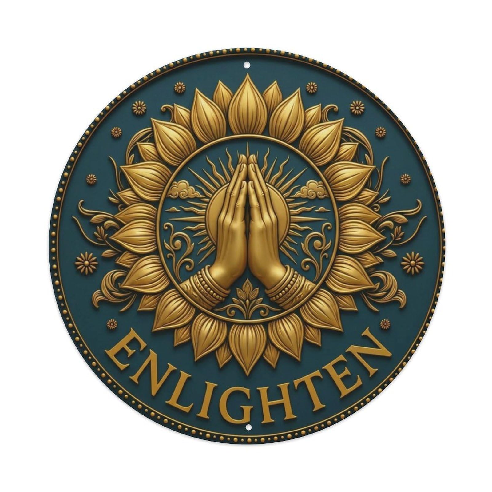 Fyrn Style Metal Tin Sign Vintage Namaste Praying Hands Enlighten Flower Zen Yoga