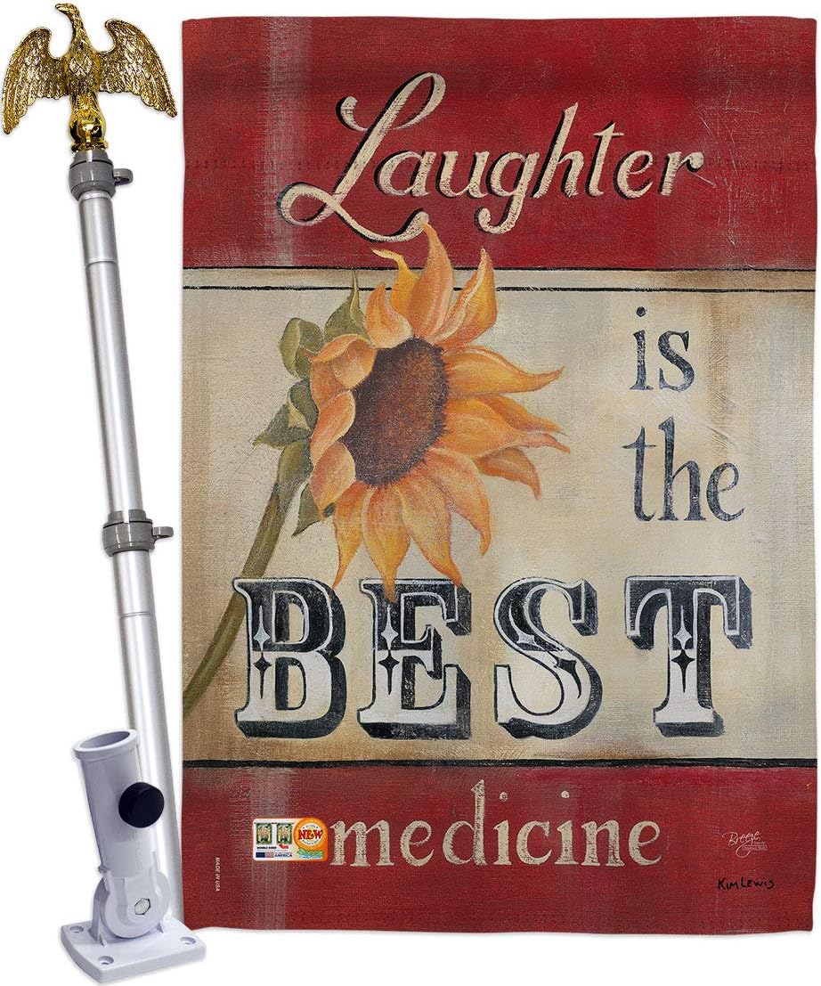 Welcome Laughter is the Best Medicine House Flag Sweet Life Inspirational Spiritual Hope Love Wisdom Support Emotion Postive Small Decorative Gift Yard Banner Made In USA 28 X 40