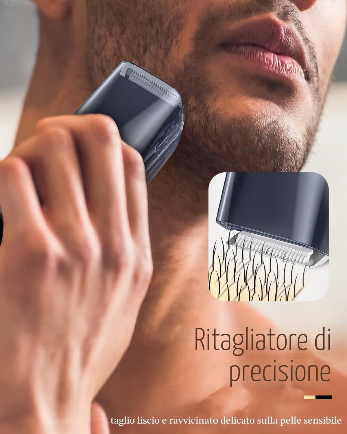 ENSSU Regolabarba da uomo con aspirapolvere e baffi, lunghezza regolabile, blu