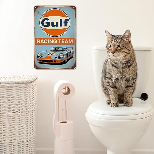 Miniatura 2 de Letrero de metal con diseño de Gulf Racing Car para jardín, patio, bar, porche, hogar, dormitorio, cocina, decoración de pared, regalo, 8 x 12