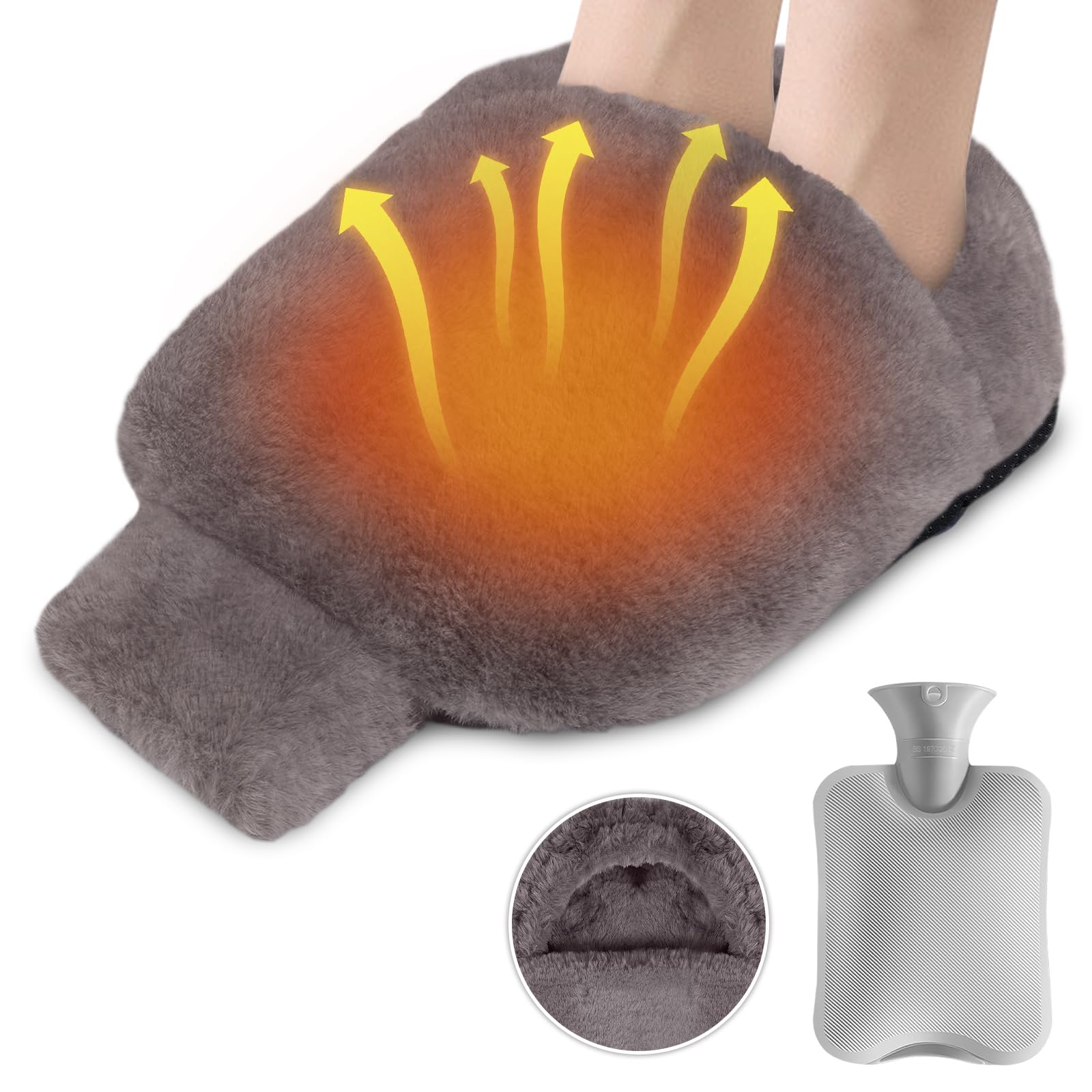 Chauffe Pied avec Housses en Peluche, LIFOCI Chausson Bouillotte Pied Adulte 2 in 1, Chaufferette Pieds Reutilisable 2L, Optimisé Espace Tout-en-un 32x27cm, Super Moelleux et Chaleur (Marron)