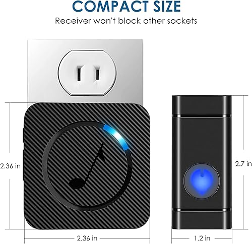 Miniatura 6 de PHYSEN Timbre inalámbrico con 2 receptores, 2 botones, mini timbres de puerta impermeables y campanillas inalámbricas para oficina en casa,