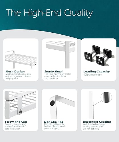 Miniatura 5 de Paquete de 2 estantes de cocina para gabinete, organizador de mostrador, estante de almacenamiento de despensa, baño, dormitorio, oficina, mesa,