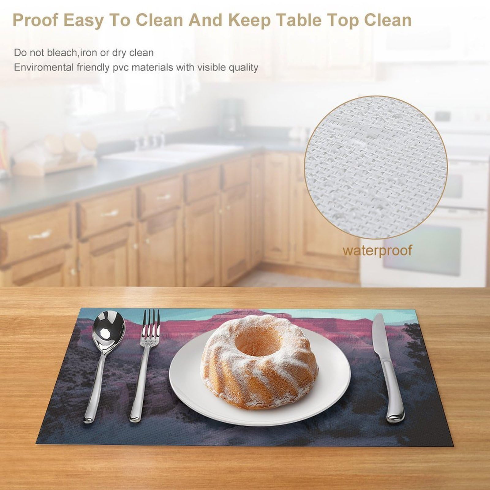 Grand Canyon - Set di 6 tovagliette in PVC, lavabili, resistenti al calore, antiscivolo, impermeabili, per tavolo da pranzo per interni ed esterni, cucina, feste