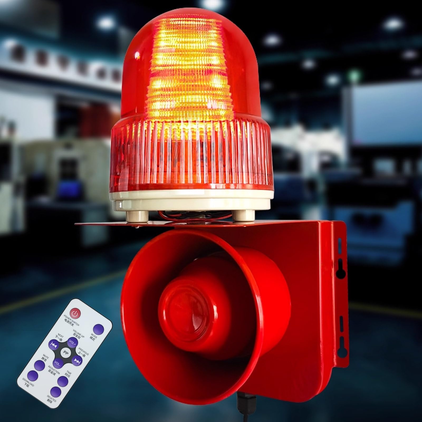 Syrena przemysłowa z pilotem zdalnego sterowania – alarm dźwiękowy i świetlny 120 dB, wodoodporne awaryjne światła stroboskopowe do szkół, centrów handlowych, portów, przejść kolejowych