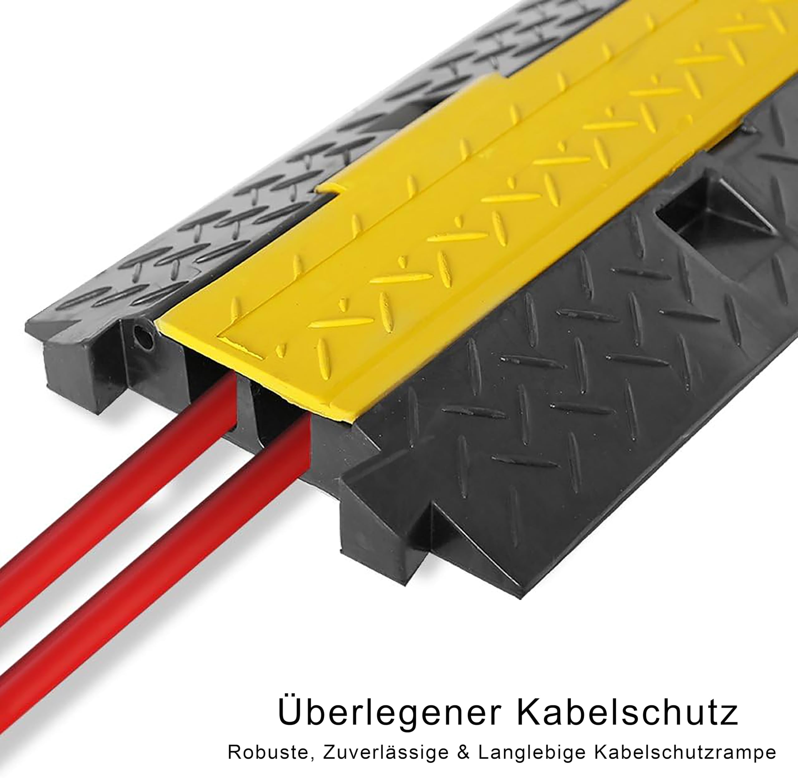 Pyle Kabelbrücke für den Boden – Kabelkanal Schwarz & Gelb als Kabelabdeckung für PKWs bis zu 5t geeignet. Kabelbrücke aus Hartgummi dient als Kabelschutz im Außenbereich, wasserdichte Kabel Kanal