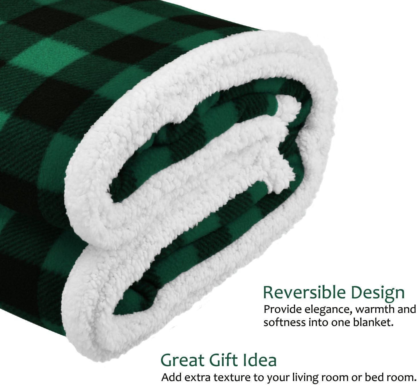 Buffalo Plaid Sherpa Throw TV Blanket 50" x 60", Super Soft Warm Comfy Plush Fleece Bedding Couch Cabin Throw Blanket, Green