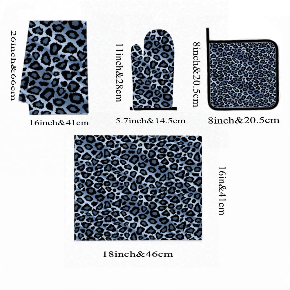 9PCS Blue Leopard Print2 Cucina Decor e Accessori Set