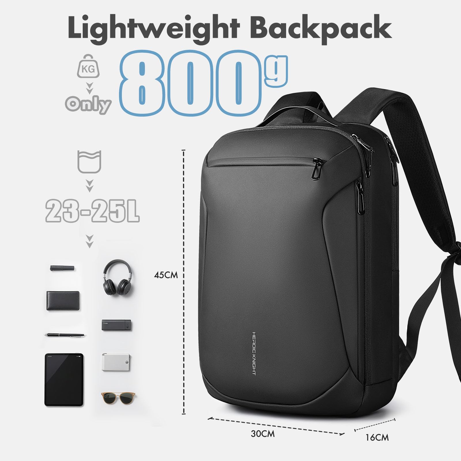 hk Zaino Porta PC 15,6 Pollici Uomo Donna con Cerniere Antifurto | Zaino Lavoro Impermeabile 25L con USB A&C, Zaino Business per Ufficio, Viaggio, Università e Cabina Aereo, Nero