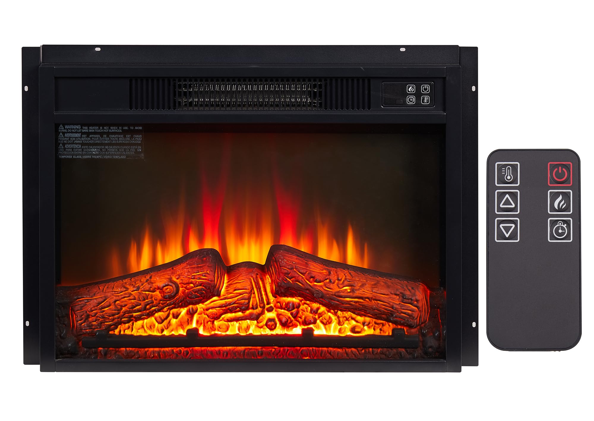 Electric Fireplace Insert 23" 1400W 120V Equipped with Remote Control Ultra Thin Heater with Log Set & Realistic Flame - Black