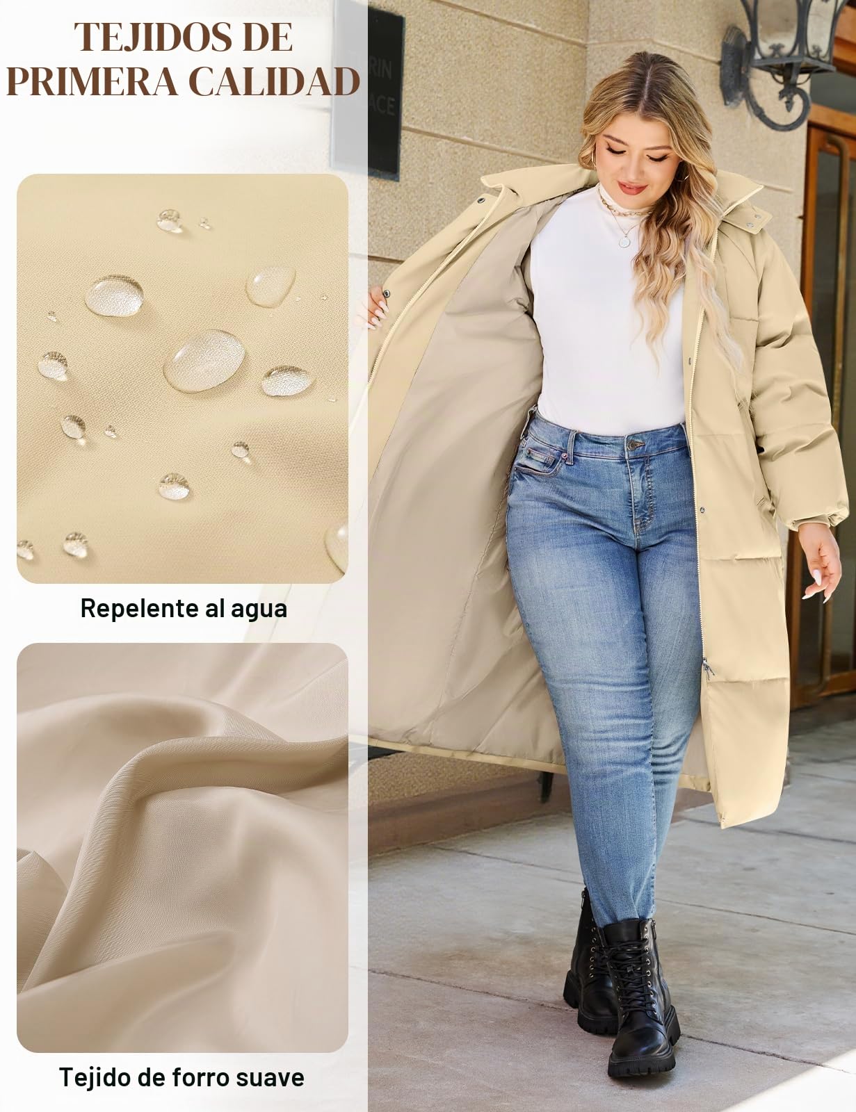 Tuopuda Abrigo Largo de Invierno Impermeable para Mujer Chaqueta Acolchada Con Capucha Cálido Parka Larga de Invierno