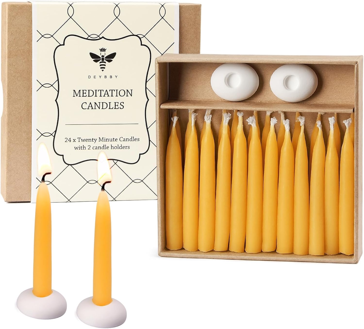 DEYBBY 20 Minute Yellow Beeswax Meditation Candles 24pcs