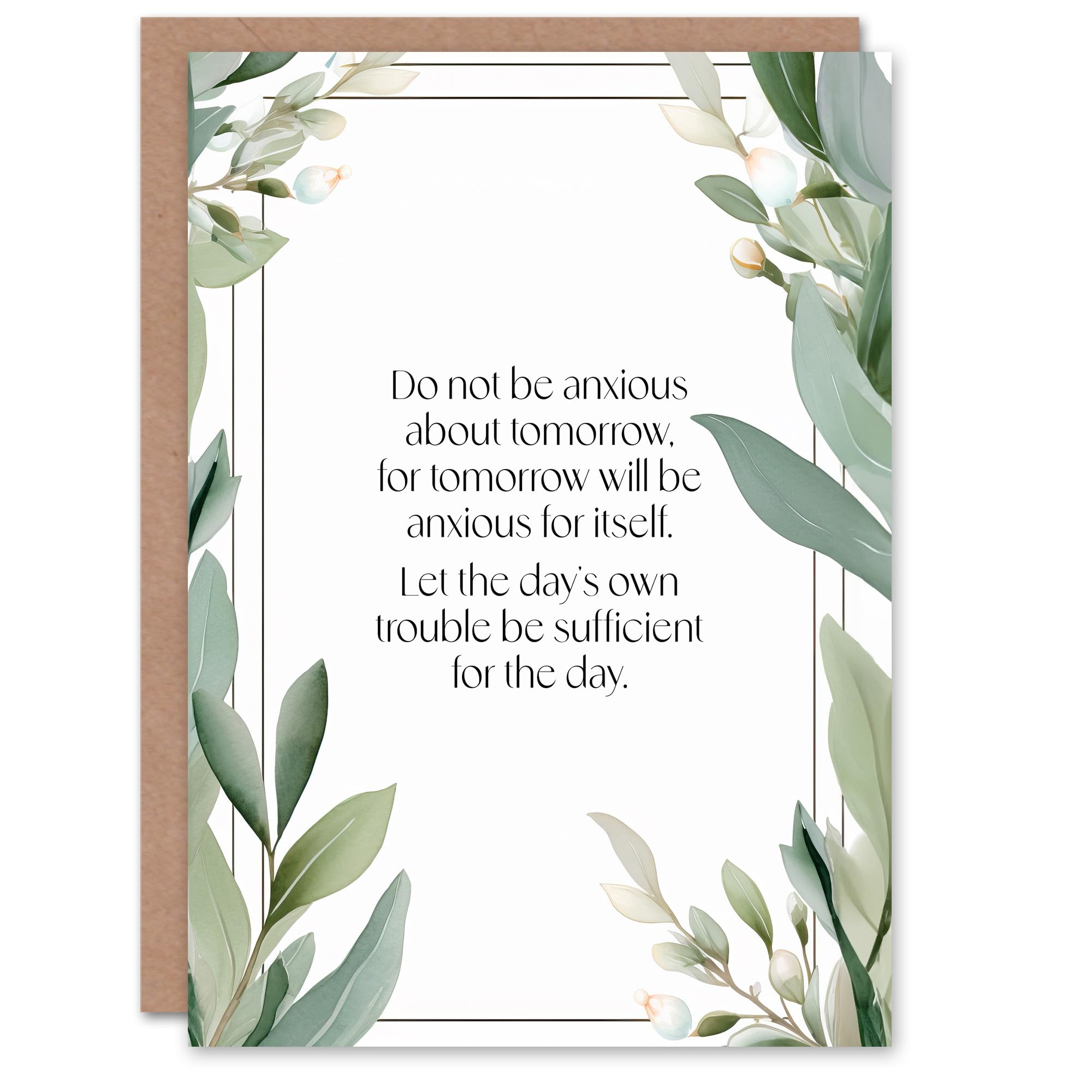 Artery8 Christian Birthday Card Matthew 6:34 Live in the Moment Green Flowers Blank Card For Him Or Her