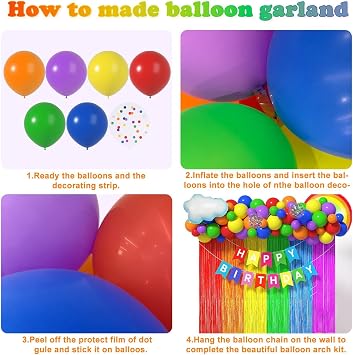 Rainbow Party Decorations Set - Includes Birthday Banner, Foil Fringe Curtains, Rainbow Balloon Arch Kit & Foil Balloons for Birthday, Bridal or Baby Shower Decorations
