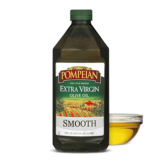 Pompeian Smooth Extra Virgin Olive Oil, First Cold Pressed, Mild and Delicate Flavor, Perfect for Sauteing and Stir-Frying, Naturally Gluten Free, Non-Allergenic, Non-GMO, 68 Fl Oz., Single Bottle
