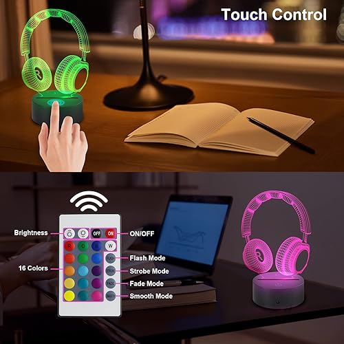 Miniatura 4 de AZIMOM Lámpara de ilusión 3D, guitarra eléctrica, control remoto, 16 colores, luz nocturna para niños, lámparas de noche inteligentes táctiles,