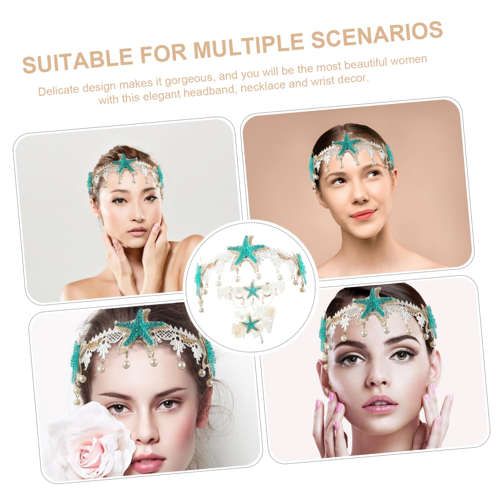Bandeau pour Cheveux Femme Étoile de Mer 1 Set, Dentelle Alliage