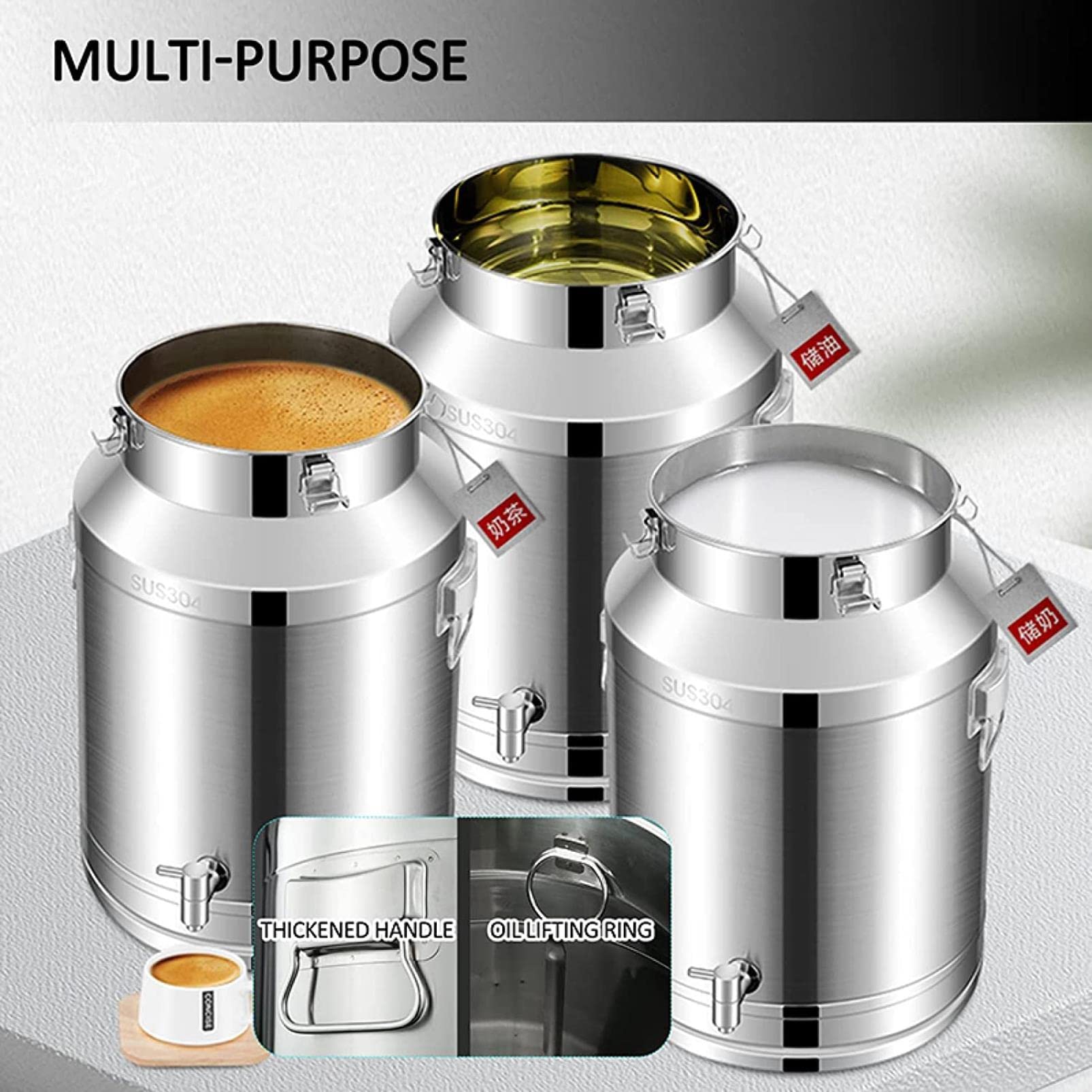 Barile fermentatore per latte in acciaio inossidabile - 15L/20L/28L/35L/42L/48L Lattine per trasporto e raccolta del latte Fusto per vino, birra, contenitore per liquidi/Argento/28L (Siliver 15