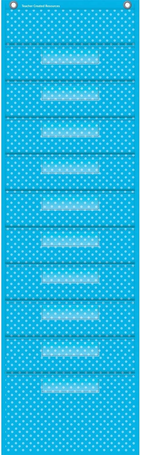 Teacher Created Resources Aqua Polka Dots 10 Pocket File Storage Pocket Chart (TCR20738)