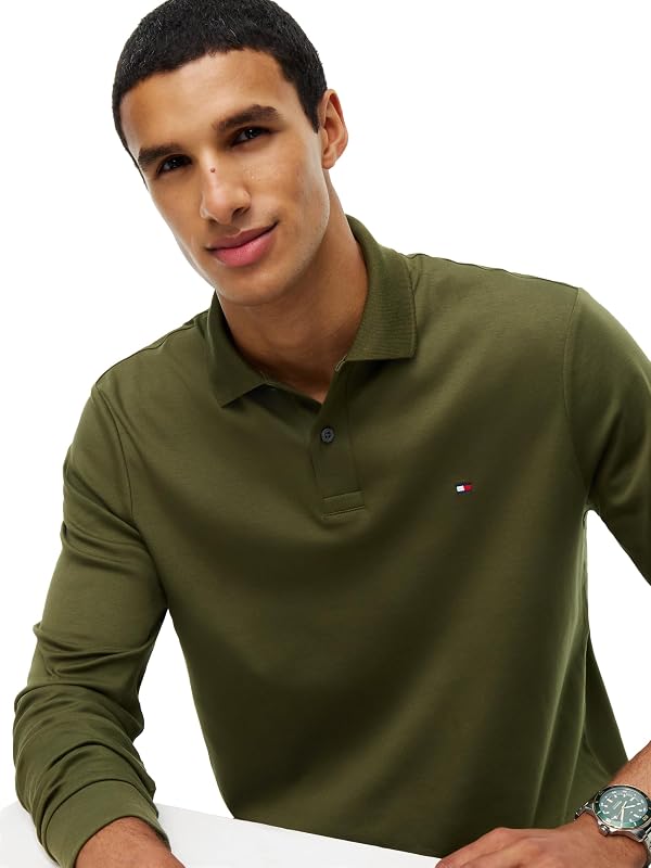 Tommy Hilfiger Men's Long Sleeve Casual Polo Shirts in Regular Fit with Liquid Cotton, Huntsman Green X-Large by Tommy Hilfiger - Used condition - Image 2
