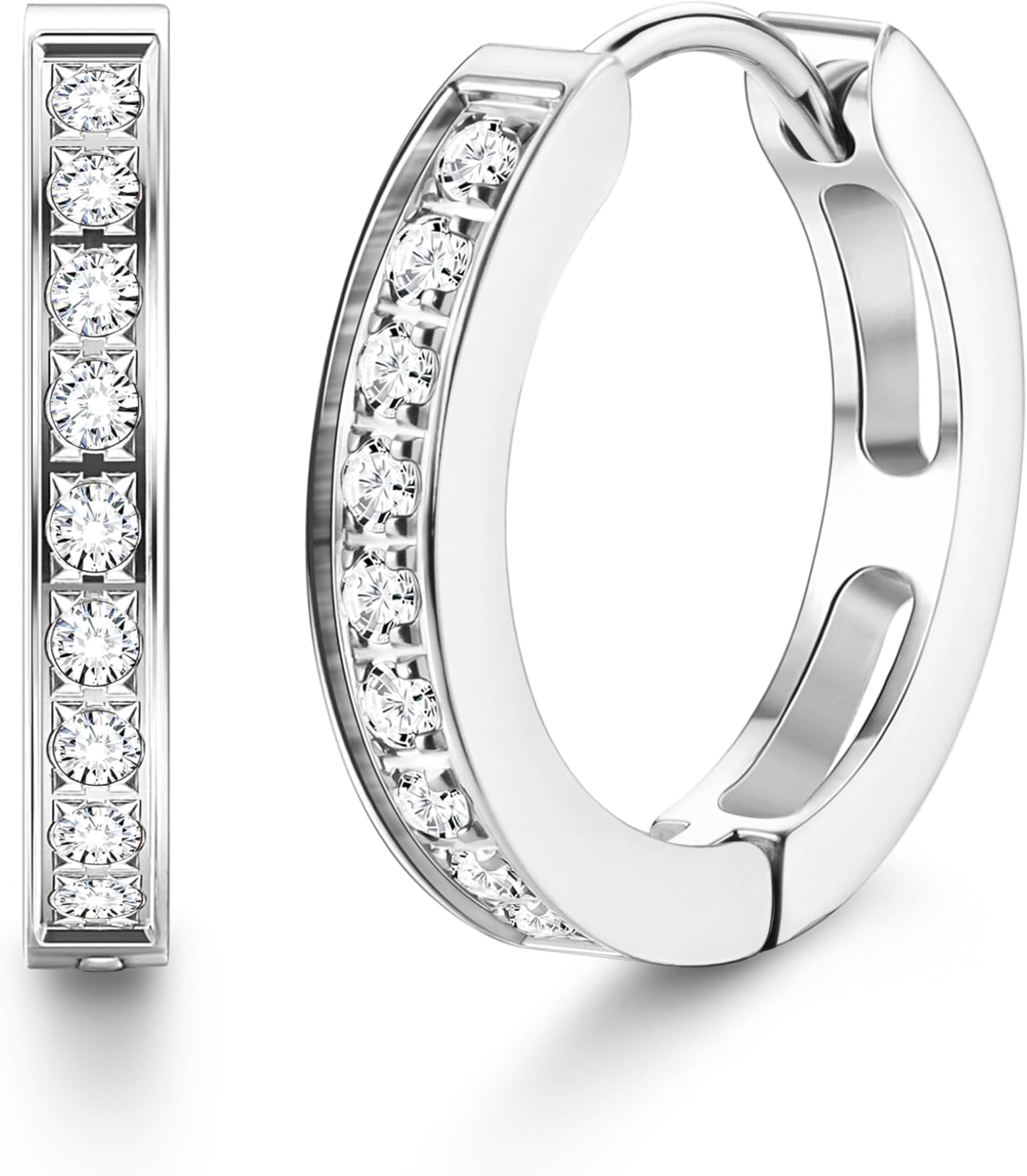 316L Stainless Steel Hoop Earrings for Men Women Hypoallergenic Cubic Zirconia Silver/Black/Gold Hoop Huggie Cartilage Earrings for Women Men Hoops 13 mm 20 mm