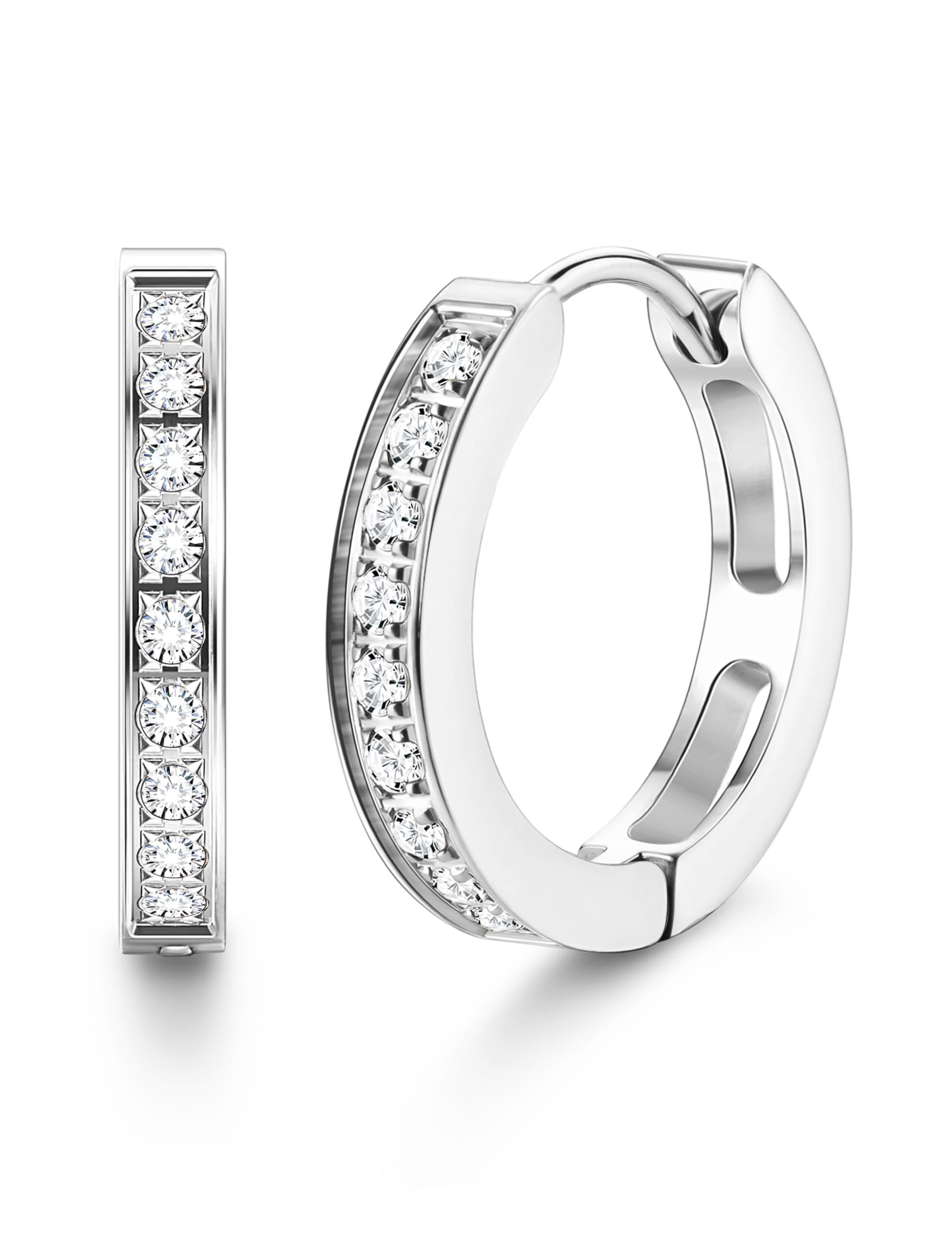 316L Stainless Steel Hoop Earrings for Men Women Hypoallergenic Cubic Zirconia Silver/Black/Gold Hoop Huggie Cartilage Earrings for Women Men Hoops 13 mm 20 mm