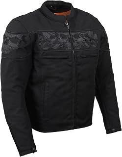 Milwaukee Leather MPM1730 Men's Black Textile All-Season Motorcycle Jacket with Reflective Skulls & Removable Liner